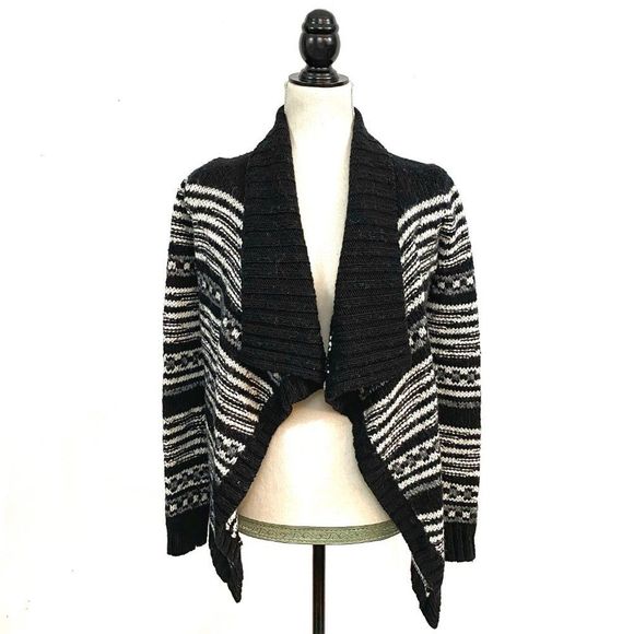 Express (Removable) Faux Fur Collar Sweater Coat - Geometric Stripe - S - Picture 4 of 7